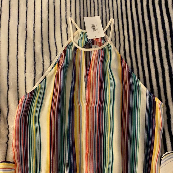 NWT Boutique Rainbow Stripe Adjustable Length Tie Mini Dress Size Small - Picture 5 of 11
